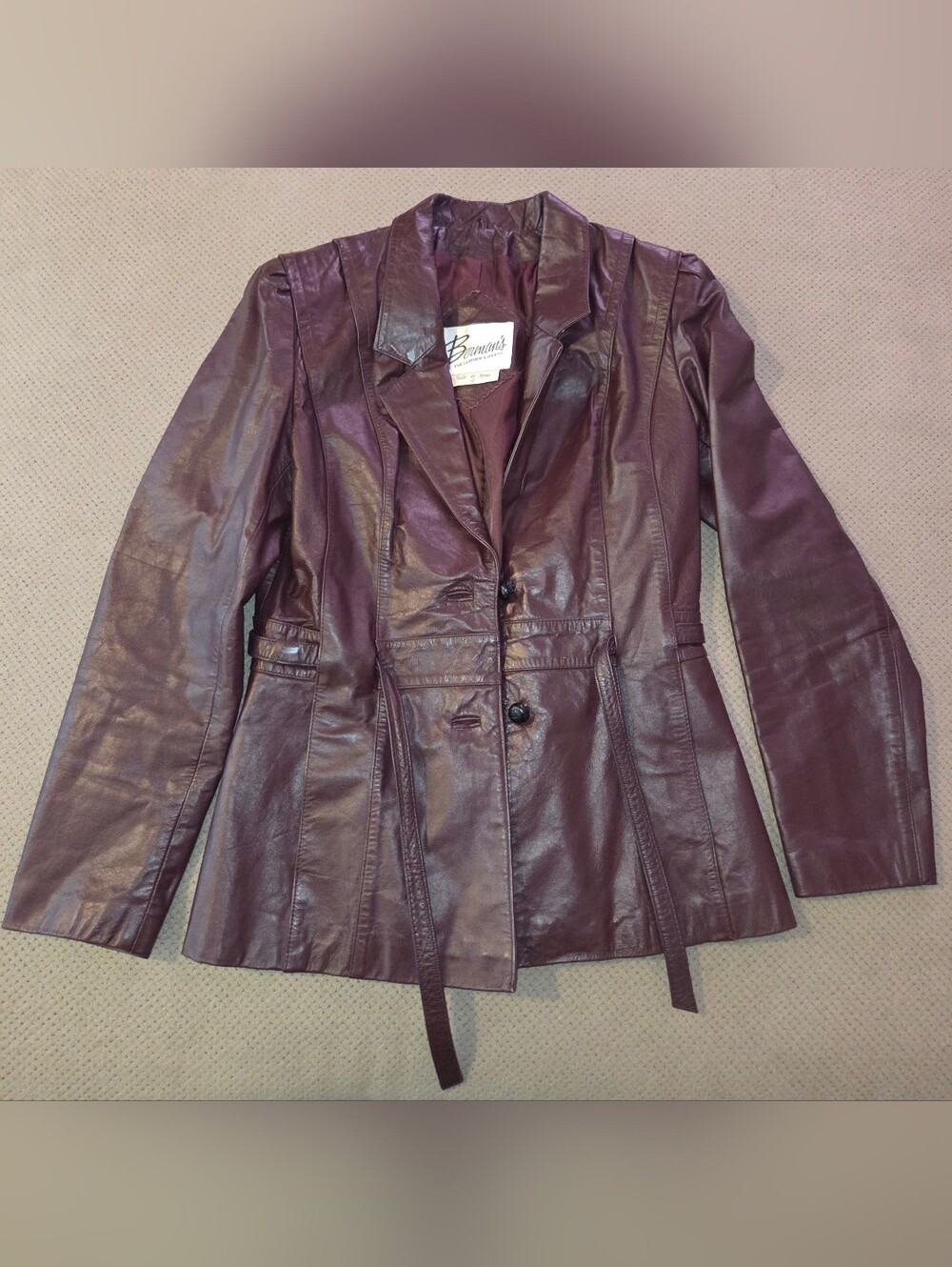 Women’s Berman’s VTG Fitted Burgundy Leather Blazer Jacket Size 12 Medium Red